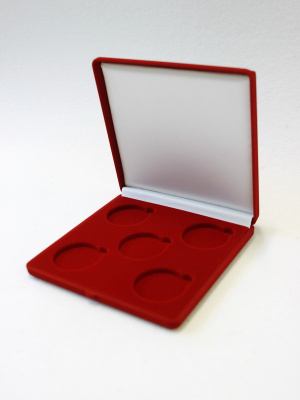  Футляр (165х165х27 мм) на 5 монет в капсулах (диаметр 46 мм), светло-бордовый