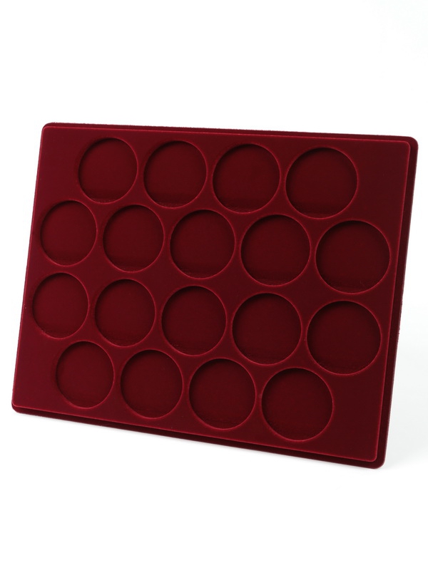  Планшет S (234х296х12 мм) для 18 монет в капсулах CAPS 46 Leuchtturm. Диаметр ячейки 52 мм, тёмно-бордовый