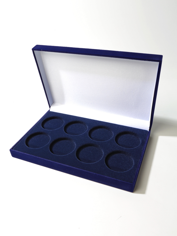 Футляр (220х143х34 мм) на 8 монет в капсулах (диаметр 44 мм), тёмно-синий