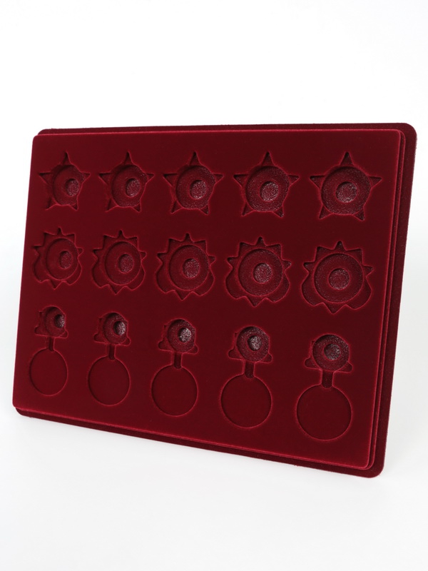 Планшет S (243х304х21 мм) под 5 орденов Отечественной войны, 5 орденов Красной Звезды (48 мм) и 5 медалей на прямоугольных колодках «За отвагу»