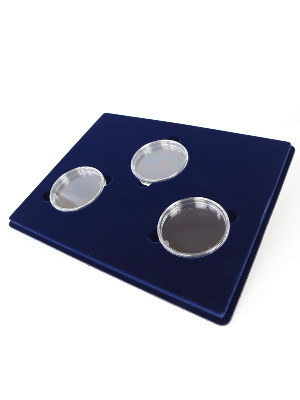 Планшет S (234х296х12 мм) для монет в капсулах d-74 мм (3 ячейки)