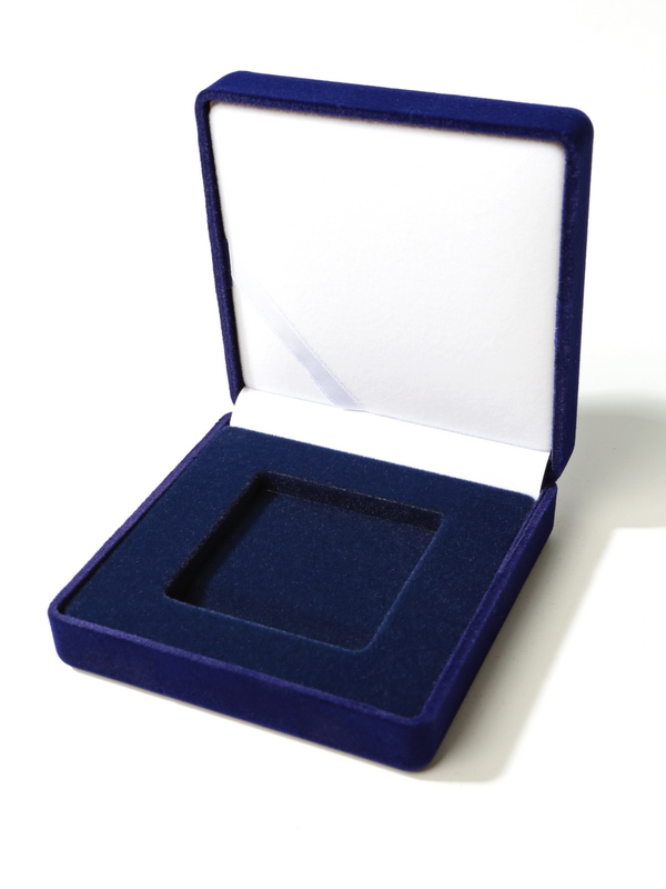 Футляр (92х92х40 мм) для монеты в капсуле Quadrum (50х50х6 мм), с ленточкой в крышке, тёмно-синий