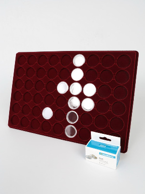 Планшет L (222х333х13 мм) для 54 монет в капсулах CAPS 24,5 Leuchtturm. Диаметр ячейки 30,5 мм