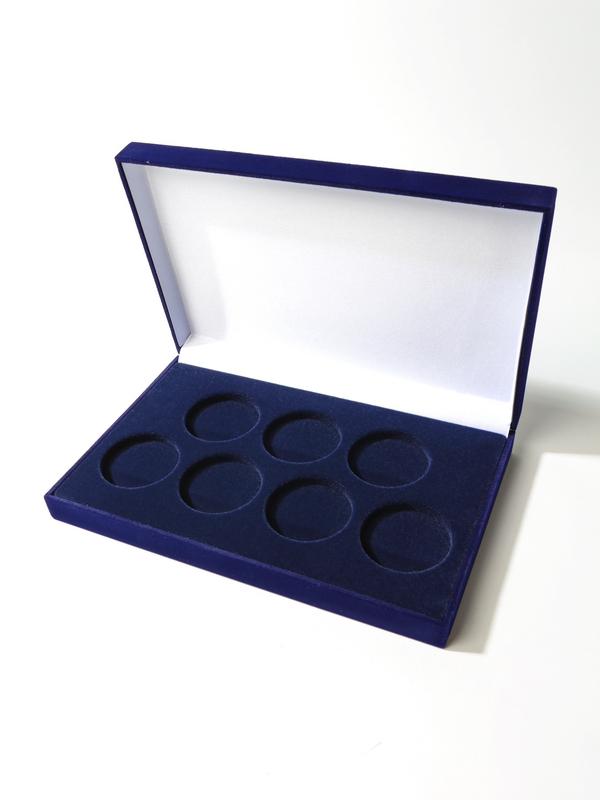 Футляр (220х143х34 мм) на 7 монет в капсулах (диаметр 46 мм), тёмно-синий