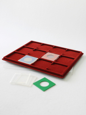 Планшет S (234х296х12 мм) на 12 ячеек под пластиковые капсулы для памятных монет СССР, тёмно-бордовый