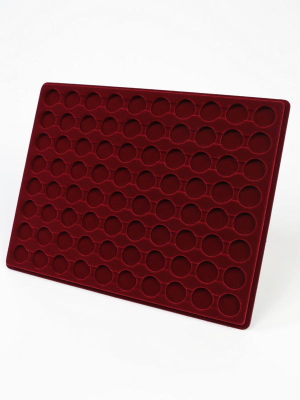  Планшет S (234х296х12 мм) для 80 монет в капсулах CAPS 16, 16,5 и 17 мм Leuchtturm. Диаметр ячейки 22,5 мм, тёмно-бордовый