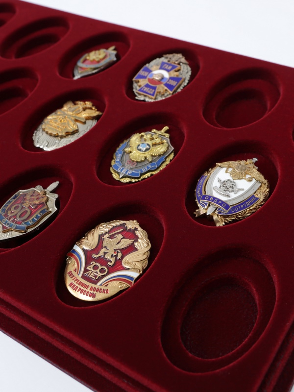  Планшет L (229х341х21 мм) на 17 ячеек (63х40х7 мм) (под знаки с винтом). Овалы, тёмно-бордовый