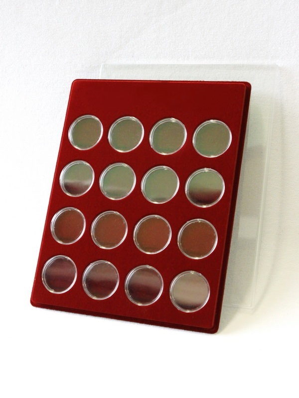  Планшет S (234х296х12 мм) для 16 Олимпийских монет Сочи-2014 в капсулах. Вертикальный, тёмно-бордовый