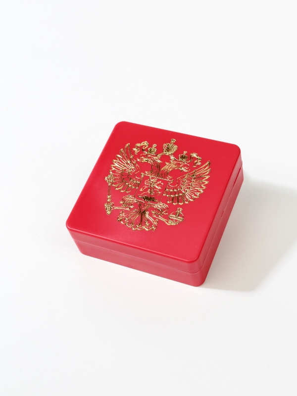 Футляр пластиковый (58х58х22 мм) для медали «За особые успехи в учении», с гербом, красный