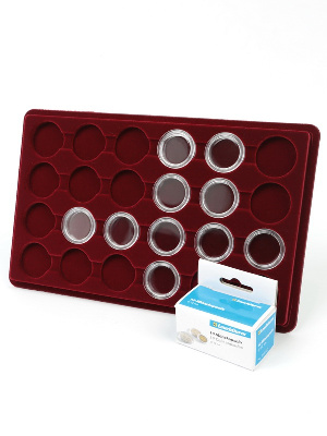 Планшет M (146х236х12 мм) для 24 монет в капсулах CAPS 22 Leuchtturm. Диаметр ячейки 28,5 мм