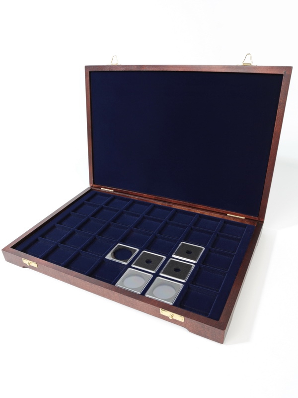 Футляр деревянный Vintage L (342х235х42 мм) для 35 монет в капсулах Quadrum Mini (38х38х6,7 мм)