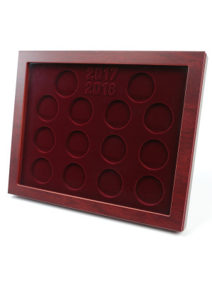  Витрина LOUVRE для 14 серебряных монет Кубок Конфедераций 2017 и Чемпионат мира по футболу 2018 в капсулах, тёмно-бордовый