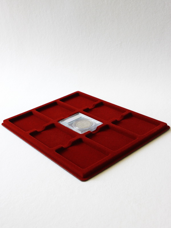  Планшет S (234х296х12 мм) для 9 слабов PCGS (Франция) (63х83х8 мм), тёмно-бордовый