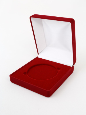 Футляр (120х131х50 мм) для одной монеты, медали (диаметр 70 мм, глубина 5 мм),  светло-бордовый