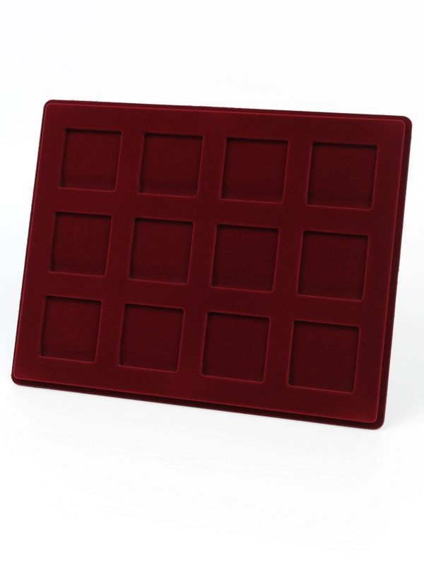  Планшет S (234х296х12 мм) для 12 монет в капсулах Quadrum (50х50х6 мм), тёмно-бордовый