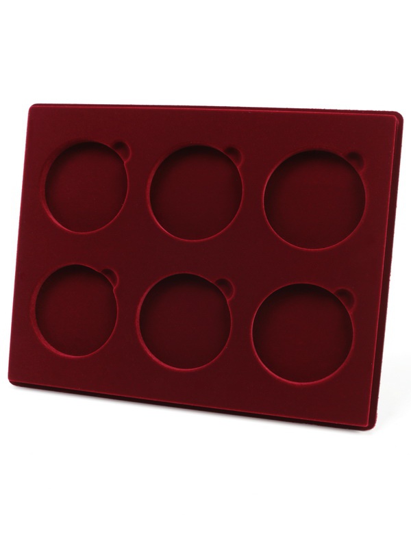  Планшет S (234х296х12 мм) для монет в капсулах d-74 мм (6 ячеек), тёмно-бордовый