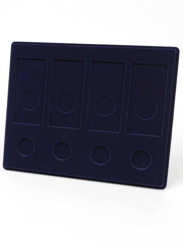  Планшет S (234х296х12 мм) для 4 обычных монет 25 рублей в капсулах Leuchtturm и 4 цветных монет 25 рублей в блистере, тёмно-синий