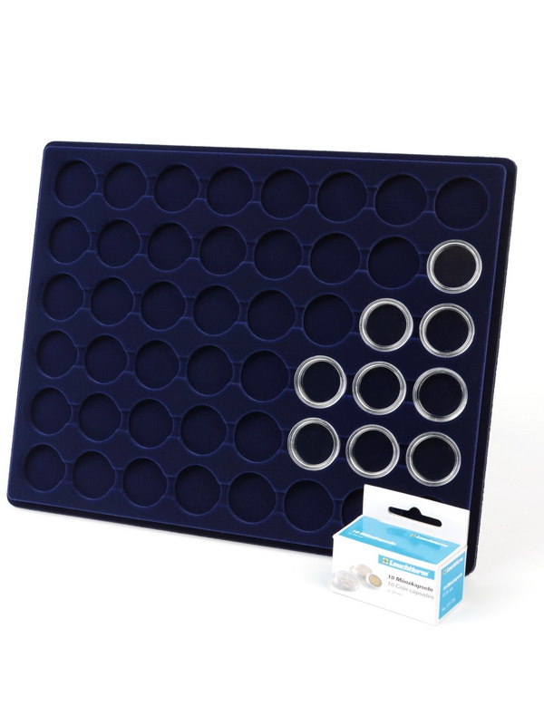 Планшет S (234х296х12 мм) для 48 монет в капсулах CAPS 23,5 и 24 Leuchtturm. Диаметр ячейки 30 мм