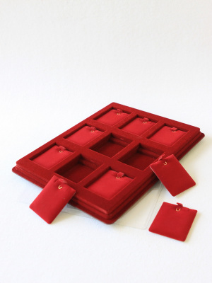 Планшет S (243х304х21 мм) на 9 ячеек (55х67х10 мм) (с флокированными вставками), тёмно-бордовый