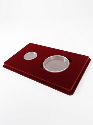 Планшет M (146х236х12 мм) под набор монет (1 капсула d-44 мм, 1 капсула d-74 мм), тёмно-бордовый