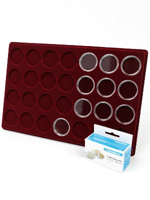 Планшет L (222х333х13 мм) для 28 монет в капсулах CAPS 35 Leuchtturm. Диаметр ячейки 41 мм