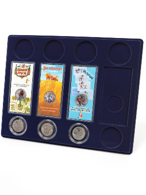 Планшет S (234х296х12 мм) для 4 обычных монет 25 рублей в капсулах, 4 цветных монет 25 рублей в блистере и 4 серебряных монет 3 рубля в капсулах
