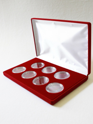  Футляр (217х141х29 мм) для 7 монет в капсулах (диаметр 44 мм), светло-бордовый