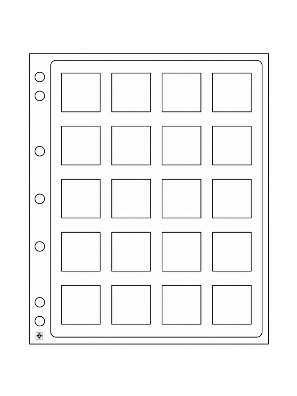 Листы-обложки ENCAP из прозрачного пластика для монет в капсулах Quadrum Mini Leuchtturm (20 капсул). Упаковка из 2 листов. Leuchtturm, 360060