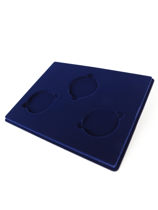  Планшет S (234х296х12 мм) для монет в капсулах d-74 мм (3 ячейки), тёмно-синий