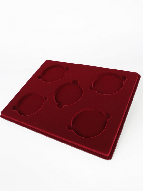  Планшет S (234х296х12 мм) для монет в капсулах d-74 мм (5 ячеек), тёмно-бордовый