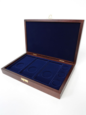  Деревянный футляр Vintage M (244х156х38 мм) для 3 обычных монет 25 рублей и 3 цветных монет 25 рублей в блистере, тёмно-синий