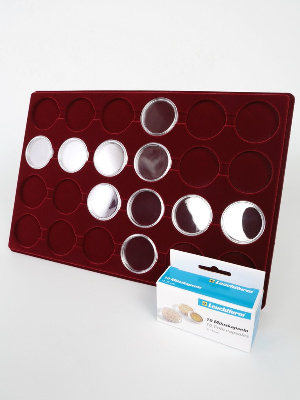 Планшет L (222х333х13 мм) для 24 монет в капсулах CAPS 38 Leuchtturm. Диаметр ячейки 44 мм