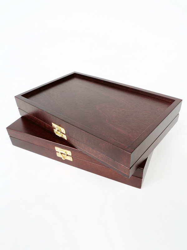  Деревянный футляр Vintage M (244х156х38 мм) для 5 монет в капсулах Quadrum (50х50х6 мм), тёмно-бордовый