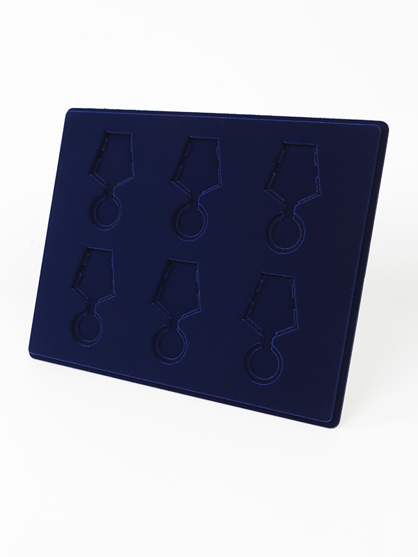 Планшет S (234х296х12 мм) на 6 медалей РФ d-32 мм с пятиугольной колодкой, тёмно-синий