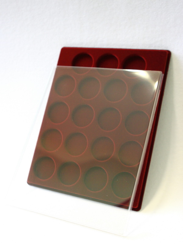  Планшет S (234х296х12 мм) для 19 Олимпийских монет Сочи-2014 в капсулах. Вертикальный, тёмно-бордовый