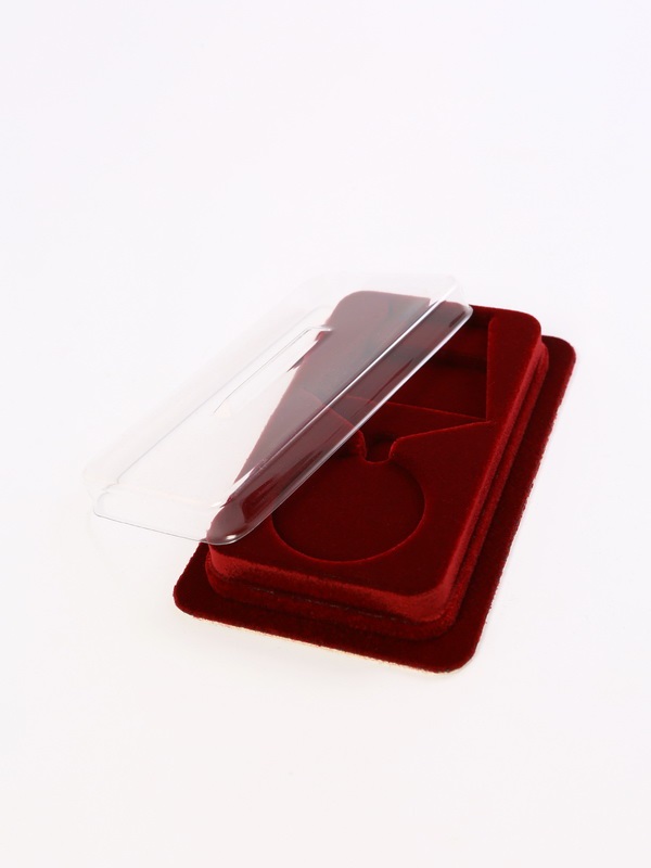  Сувенирная упаковка (60х100х20 мм) под медаль РФ d-35 мм, тёмно-бордовый