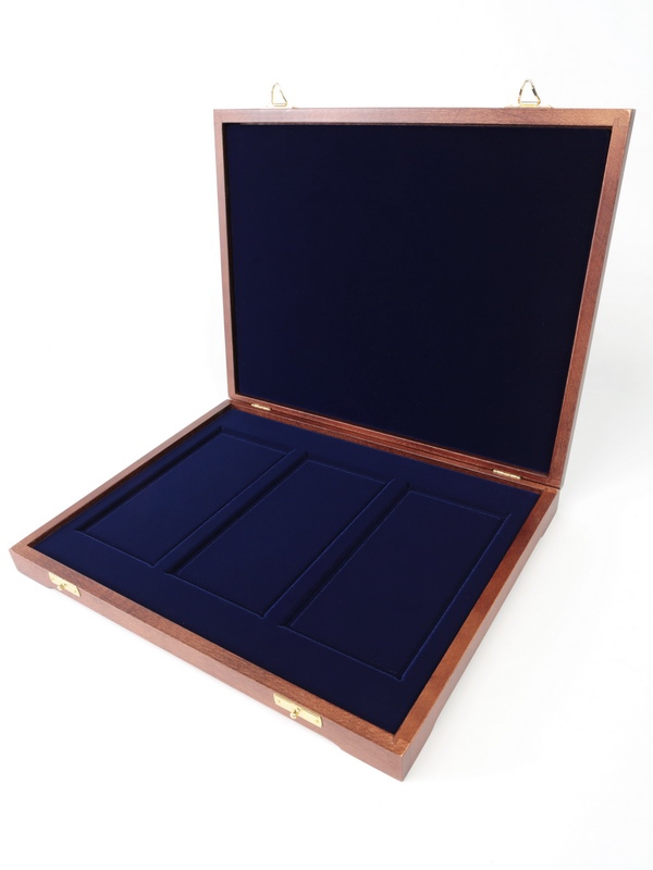  Футляр деревянный Vintage S (305х247х40 мм) для 3 банкнот в защитной обложке PREMIUM 160, тёмно-синий