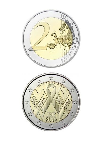 2 евро, Франция (Всемирный день борьбы со СПИДом). 2014 г.