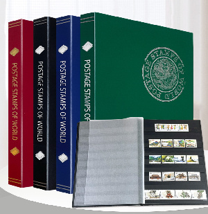 Альбом для марок (кляссер). A4. 16 листов (32 страницы) из чёрного картона с промежуточными листами из пергамина. Синий. PCCB MINGT, 802800 (366309-393)