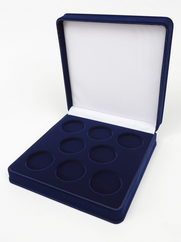  Футляр (186х192х50 мм) на 8 монет в капсулах (диаметр 44 мм), тёмно-синий