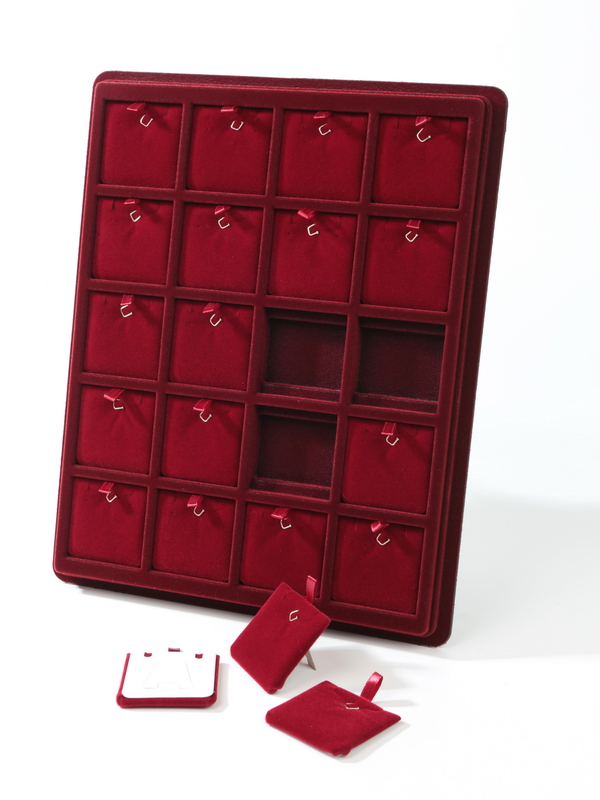  Планшет S (243х304х21 мм) на 20 ячеек (48х48х8 мм) (с флокированными вставками), тёмно-бордовый