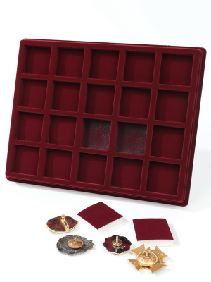  Планшет S (243х304х28 мм) на 20 ячеек увеличенной глубины (47х47х24 мм) (с поролоновой вставкой), тёмно-бордовый