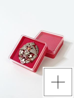 Пластиковый футляр (58х58х22 мм). Красное основание, прозрачная крышка, с отверстием "крест"