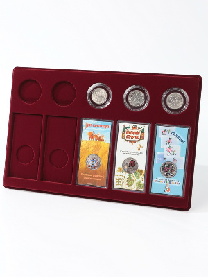 Планшет L (222х333х13 мм) для 5 обычных монет 25 рублей в капсулах и 5 цветных монет 25 рублей в блистере