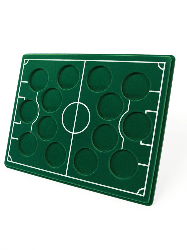 Планшет S (234х296х12 мм) для 14 серебряных монет Кубок Конфедераций 2017 и Чемпионат мира по футболу 2018 в капсулах. Поле