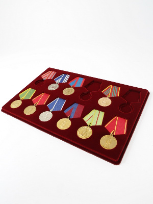 Планшет L (222х333х13 мм) на 12 медалей РФ d-32 мм с пятиугольной колодкой