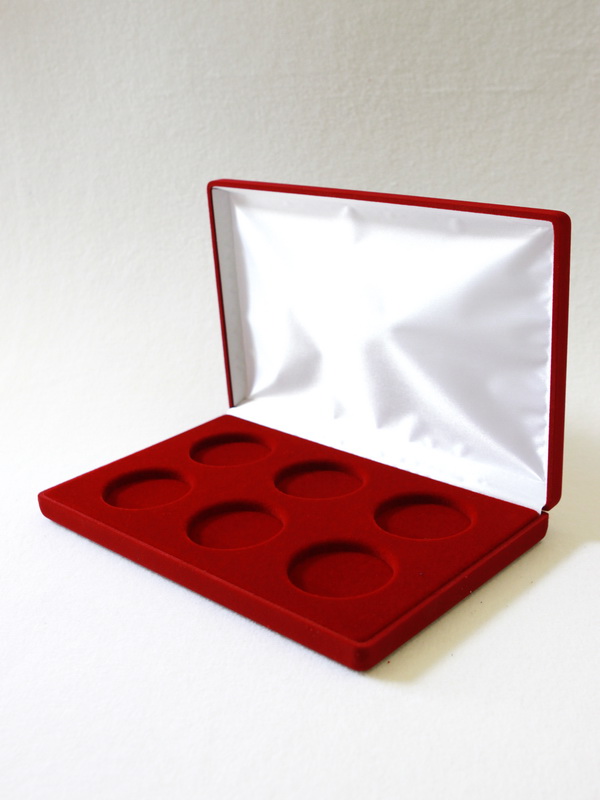  Футляр (217х141х29 мм) для 6 монет в капсулах (диаметр 46 мм), светло-бордовый