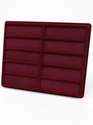 Планшет S (243х304х21 мм) на 10 ячеек (38х134х16 мм) (с поролоновой вставкой), тёмно-бордовый