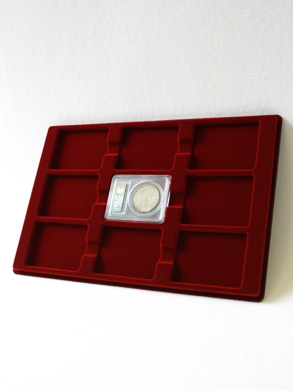  Планшет L (222х333х13 мм) для 9 слабов PCGS (Франция) (63х83х8 мм), тёмно-бордовый