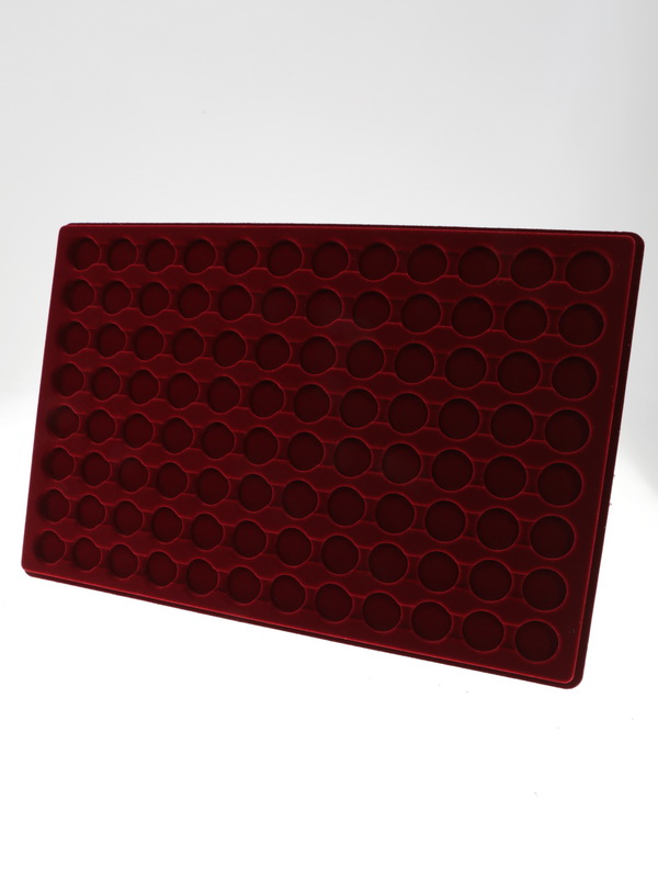  Планшет L (222х333х13 мм) для 96 монет в капсулах CAPS 15 Leuchtturm. Диаметр ячейки 21 мм, тёмно-бордовый